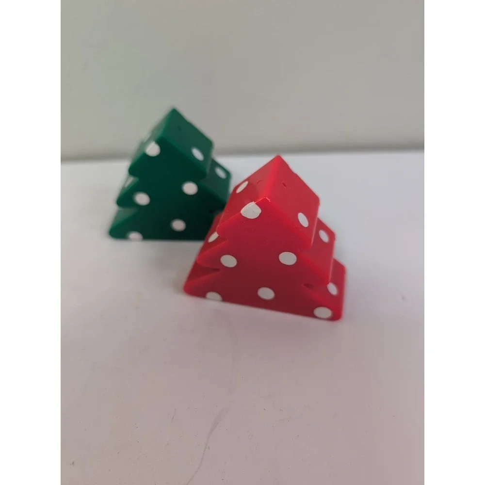 Plastic Red & Green‎ With White Polka Dot Christmas Tree Salt & Pepper Shakers